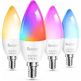 Avatar Controls E12 Smart Bulbs, Alexa WiFi Color Changing, 4 Pack Type B | 500LM RGBCW B11 Candle Bulbs with Tunable White, Alexa and Google Voice Control, Music Sync, Schedules and Group Control.