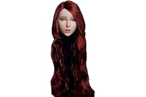 Fremego 1/6 Scale Female Head Sculpt,Asian Girl Red Hair Expression Head Sculpt Carved for 12inch Female Action Figure Body (G)