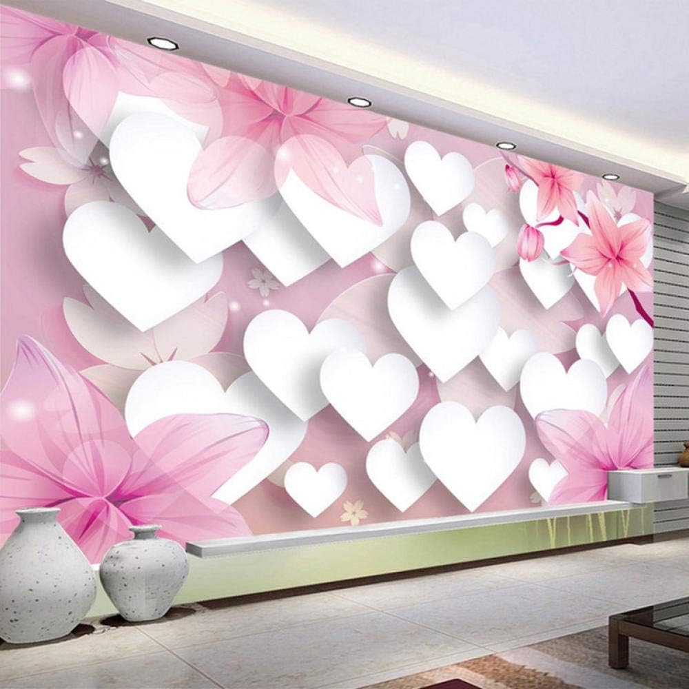 Amazon カスタム3d壁紙ファッションロマンチックな愛ピンクの花3dテレビ背景壁壁画壁紙リビングルームの寝室の壁 0x140cm 壁紙