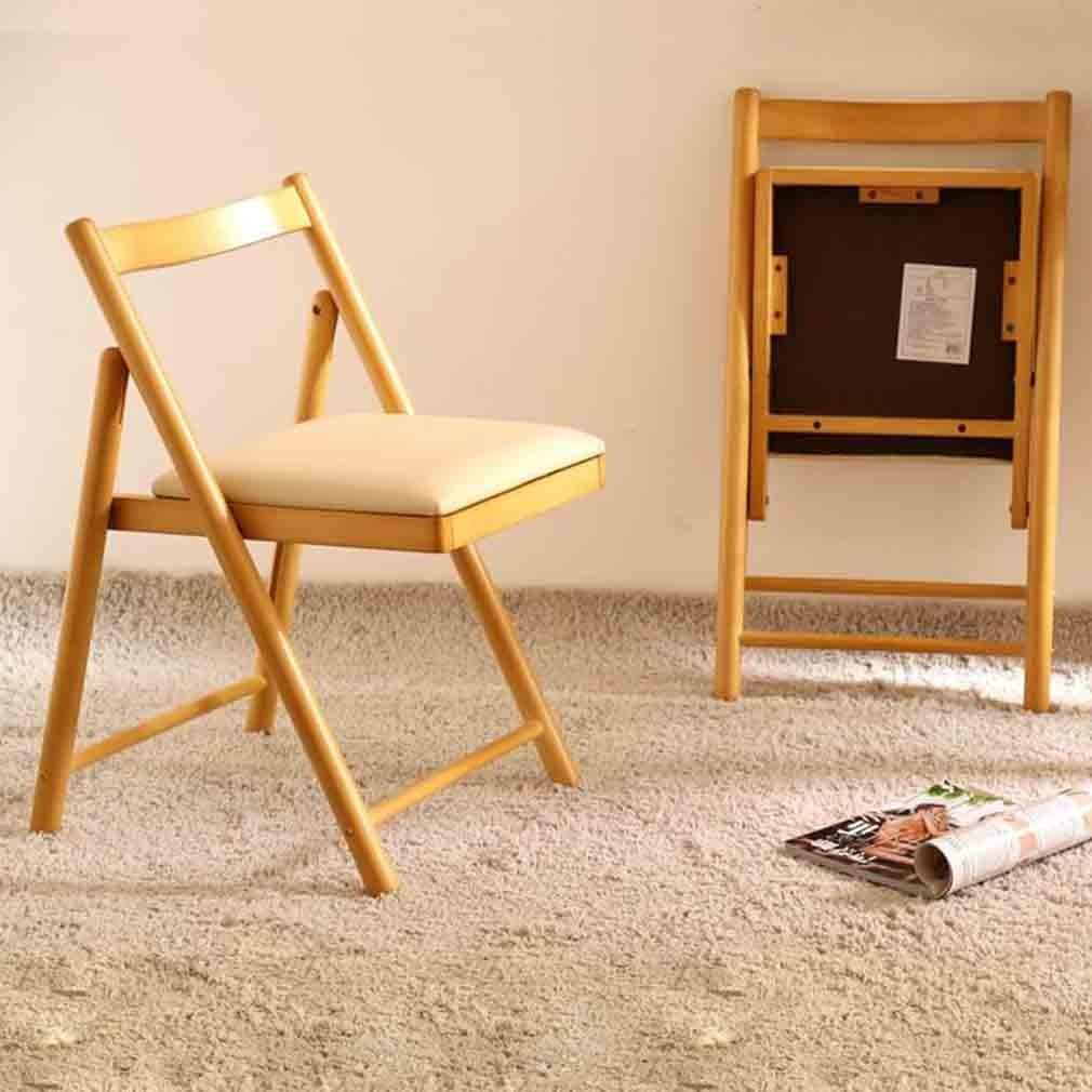 QQXX Solid Wood Folding Chairs，PU Leather Padded Foldable