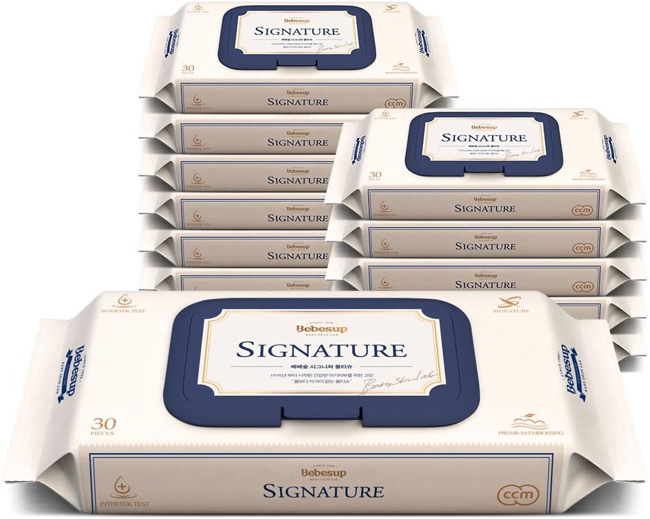 BEBEBSUP Signature Premium Baby Wipes for Sensitive Skins | Flip Top, Embossed Fabric | Unscented | Free of Alcohol, Paraben, Phenoxyethanol, CMIT | Made in Korea (Compact 12 Pack, 360 Count)