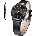 OLEVS Women's Watches for Ladies Female Wrist Watch Leather Band Waterproof Thin Minimalist Casual Simple Dress Quartz Analog