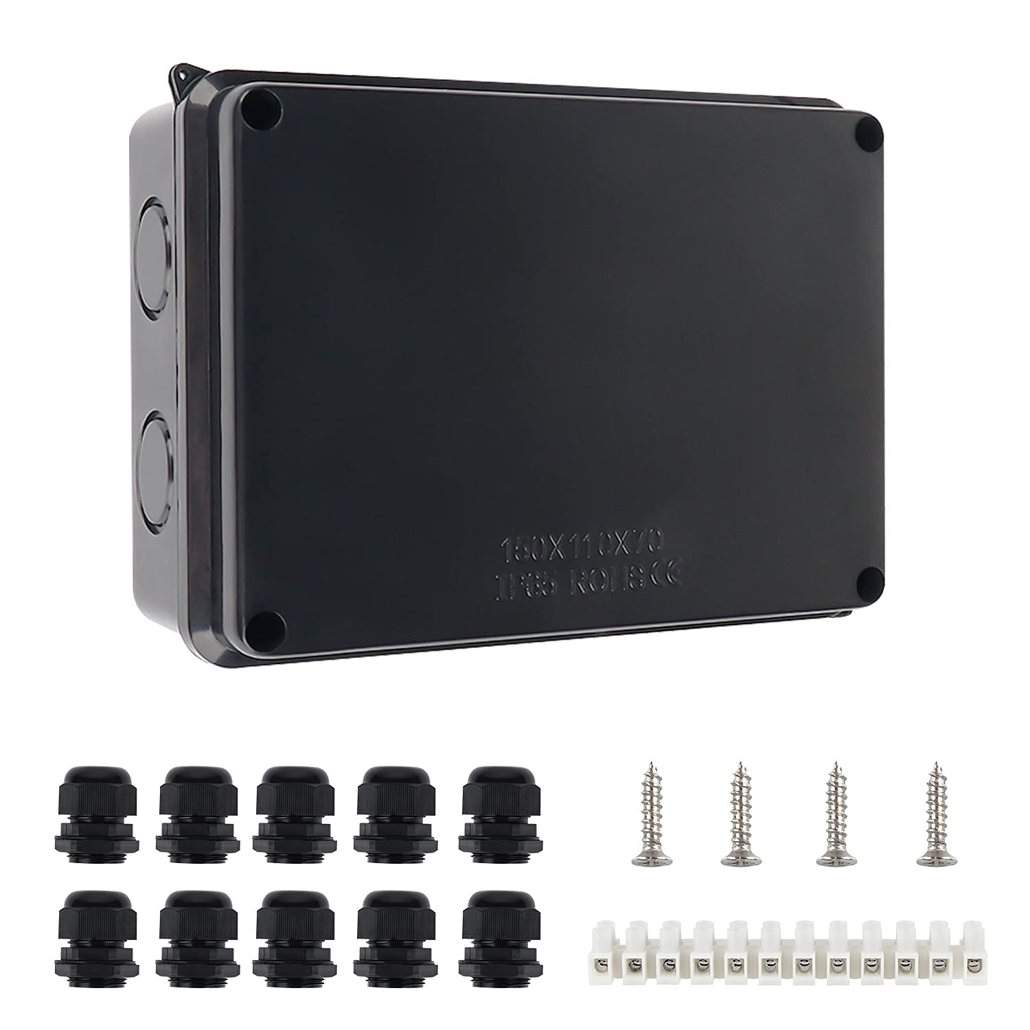 IP65 Waterproof Junction Box Large ABS Electrical Box Outdoor Cable Connector, External Electrical Junction Box, Black(150x110x70mm)