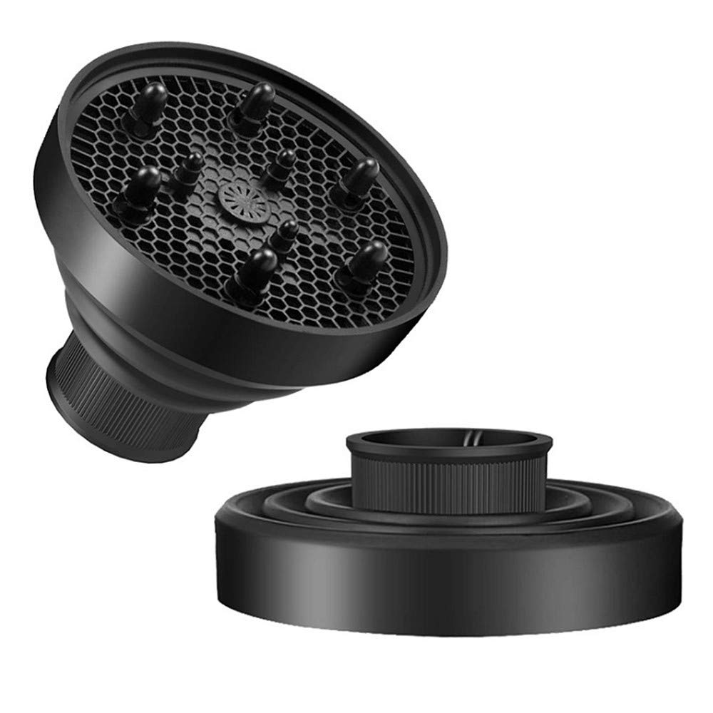 Hair Diffuser Hair Dryer Travel Collapsible with Nozzle D=1.6"-1.9" Portable Diffuser Curling with diffuser and Airflow Concentrator for Salon or Home Use (black) Curly or Wavy Hair Styling