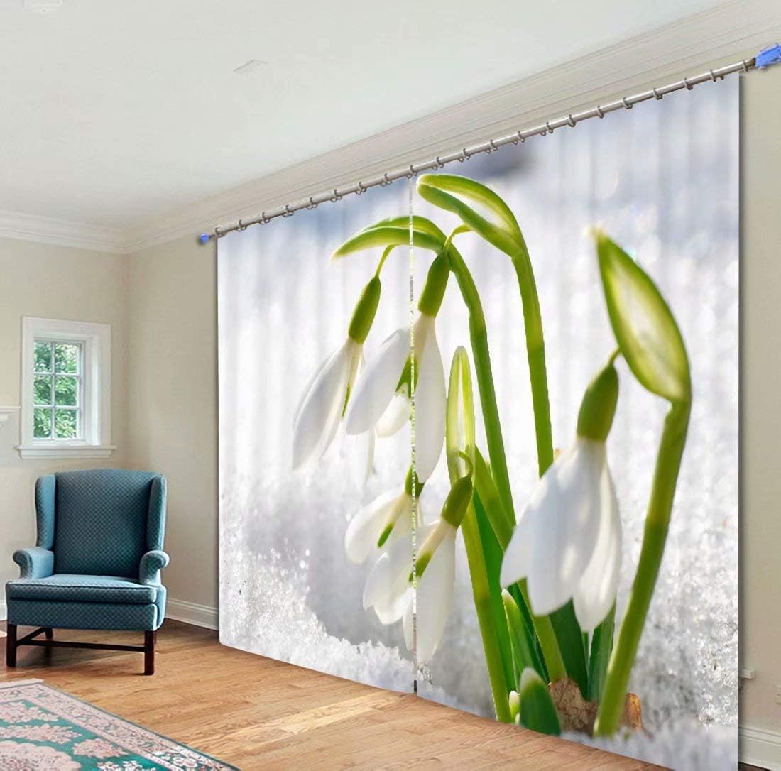 Curtain Living Room Rod Pocket Window Curtain Panel Bedroom Thermal 2 Panel,White Green Flowers,142" W by 95''L