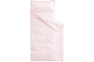 Wake In Cloud - Toddler Nap Mat with Pillow and Blanket, for Kids Boys Girls Ages 3 Plus in Kindergarten Daycare Preschool, Roll Up Sleeping Bag, Checkered Plaid Grid