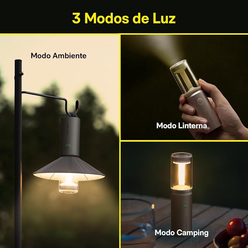 Linterna de Camping, Recargable por USB-C, Pantalla Desmontable