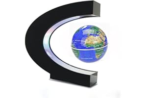 Estefanlo Floating Globe with LED Lights C Shape Magnetic Levitation Floating Globe World Map for Desk Decoration (Blue)
