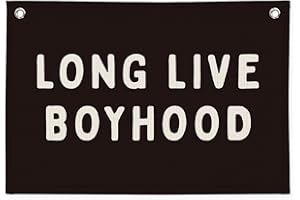 PLKMN Long Live Boyhood Banner, Boy Nursery Decor, Canvas Banner Wall Hanging Banner Flag Decor for Nursery Playroom Toddler Room, Boys Kids Room Decor (Black)