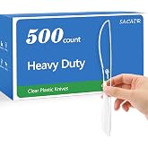 SACATR 500 Count Heavy Duty Clear Plastic Knives Disposable | BPA-Free Disposable Plastic Cutlery,Heat Resistant-Plastic Knives Bulk for Parties, Catering, Weddings &amp; Everyday Use