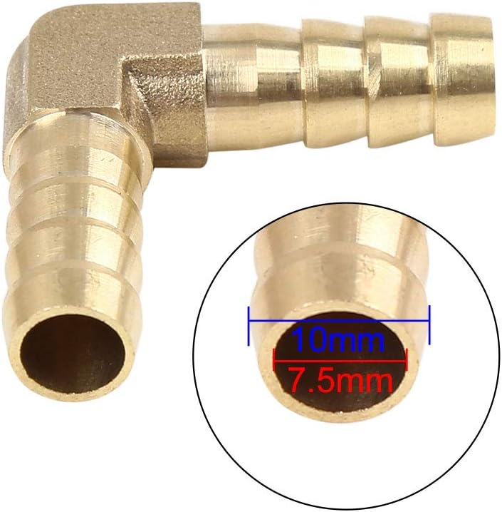 X AUTOHAUX 10mm Hose Barb Elbow 90 Degree Brass Fitting for Air Water Oil 5pcs, Gold Tone, 14 x 10 x 1.5 cm - Image 5