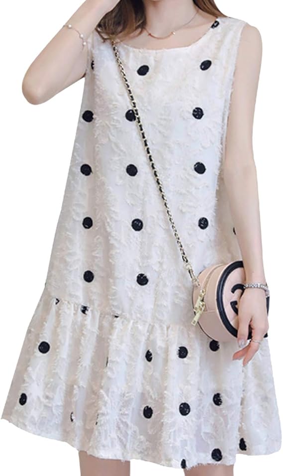 Amazon ルル フェルテ ワンピース ノースリーブ ミニ ミニワンピ 上品 夏 夏物 ドット 水玉 Aライン フレア プルオーバー ラウンドネック チュニック 裏地付き フンワリ お呼ばれ フォーマル 着痩せ リゾート ショート丈 レース 細見え 体型カバー ミニ丈 花柄