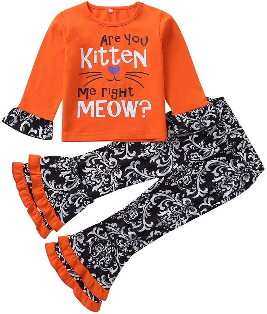 Baby Girl Halloween Outfits 2 Piece Pajamas Set Pumpkin Printed TShirt