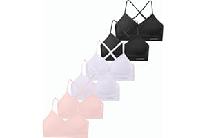 Livona Racerback Training Bra for Girls- 6 Pack Seamless Sports Bra, Padded Everyday Bra Bralette,Crop Cami Tank Top (6-14)