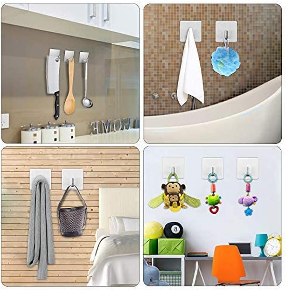Budding Joy Adhesive Hooks Heavy Duty Stick on Wall Door Cabinet Stainless Steel Towel Coat Clothes Hooks Self Adhesive Holders for Hanging Kitchen Bathroom Home 4 Pack - - 