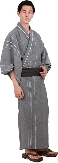 Amazon 男着物の加藤商店 浴衣 メンズ セット 5点セット 着付けガイドブック付き 男着物専門店品質 綿麻浴衣 角帯 腰紐 下駄 近江ちぢみ織物 メンズ浴衣 L グレー 浴衣 通販