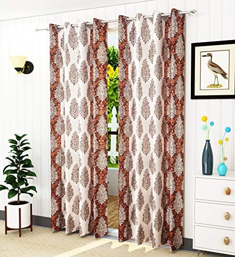 selective Polyester Blend Eyelet Printed Door Curtain (4 X 7ft, Orange) - Set of 2
