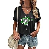 Lucky Irish Shamrock V Neck Shirt for Women St Patrick's Day Funny Clover T Shirt Patty's Shamrock Saint Tops Spring Tee