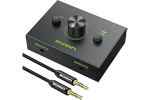 LiNKFOR 2 Ports Audio Switch 3.5mm Stereo Audio Selector Box with 3.5mm Audio Cable Support 1 in 2 Out / 2 in 1 Out, Mute But