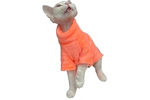 WQCXYHW Sphynx Hairless Cat Clothes Solid Soft Faux Fur Sweater Outfit Cute Pullover Autumn Winter Fashion Turtleneck Sphynx Clothes Kitten Cat Apparel (M(4.4-5.5lbs), Candy Orange)
