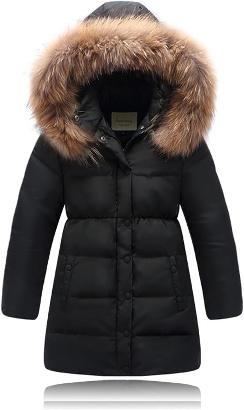 Seeduck Big Girls' Winter Parka Down Coat Puffer Jacket Padded Overcoat with Fur Hood