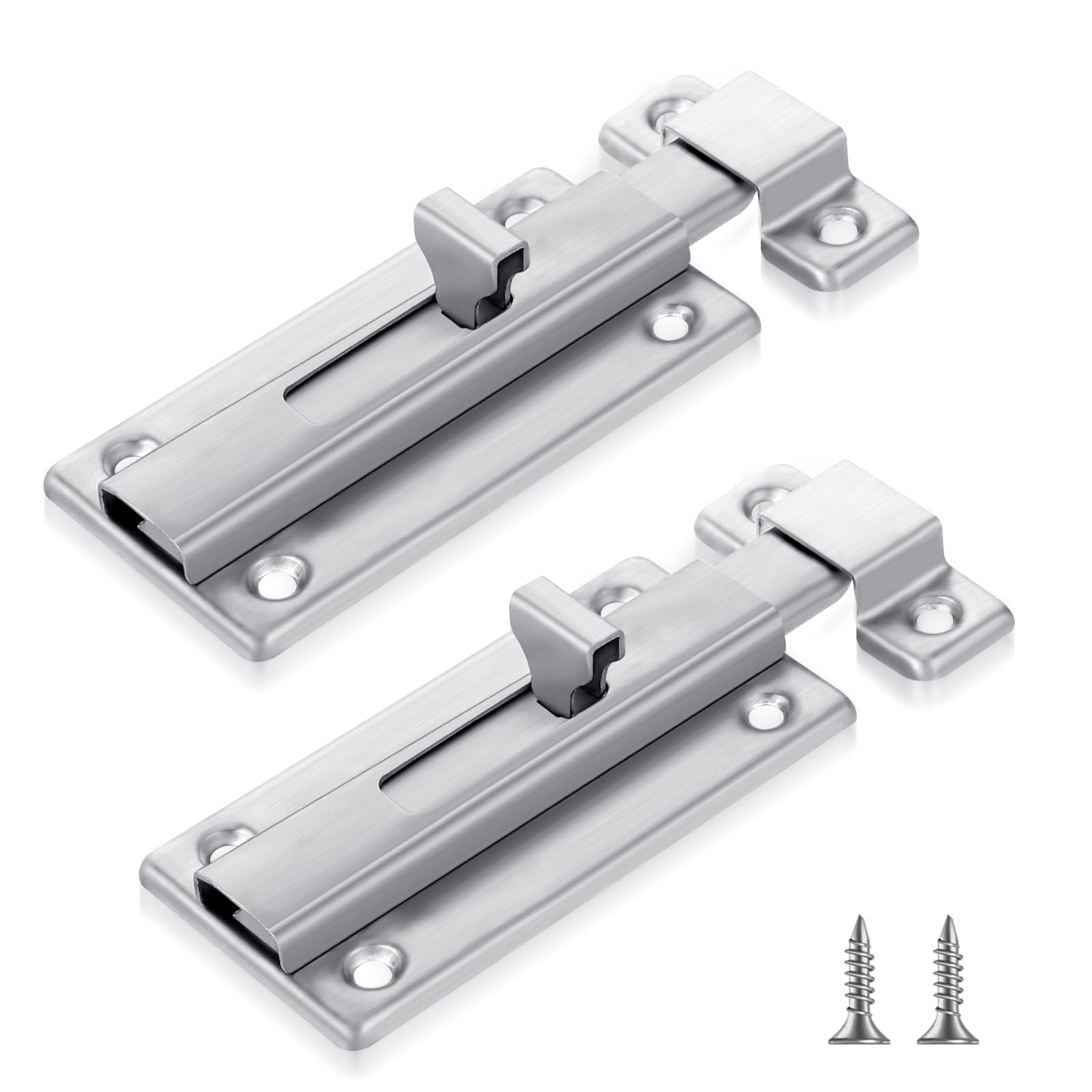 JIEYAO 2Pcs Stainless Steel Slide Bolt Latch, Bathroom Stall Door Latch with Screw,Slide Locks for Inside Door Silver Latch Sliding Door Lock Thickened Sliding Lock Barrel Bolt Bathroom Stall Hardware
