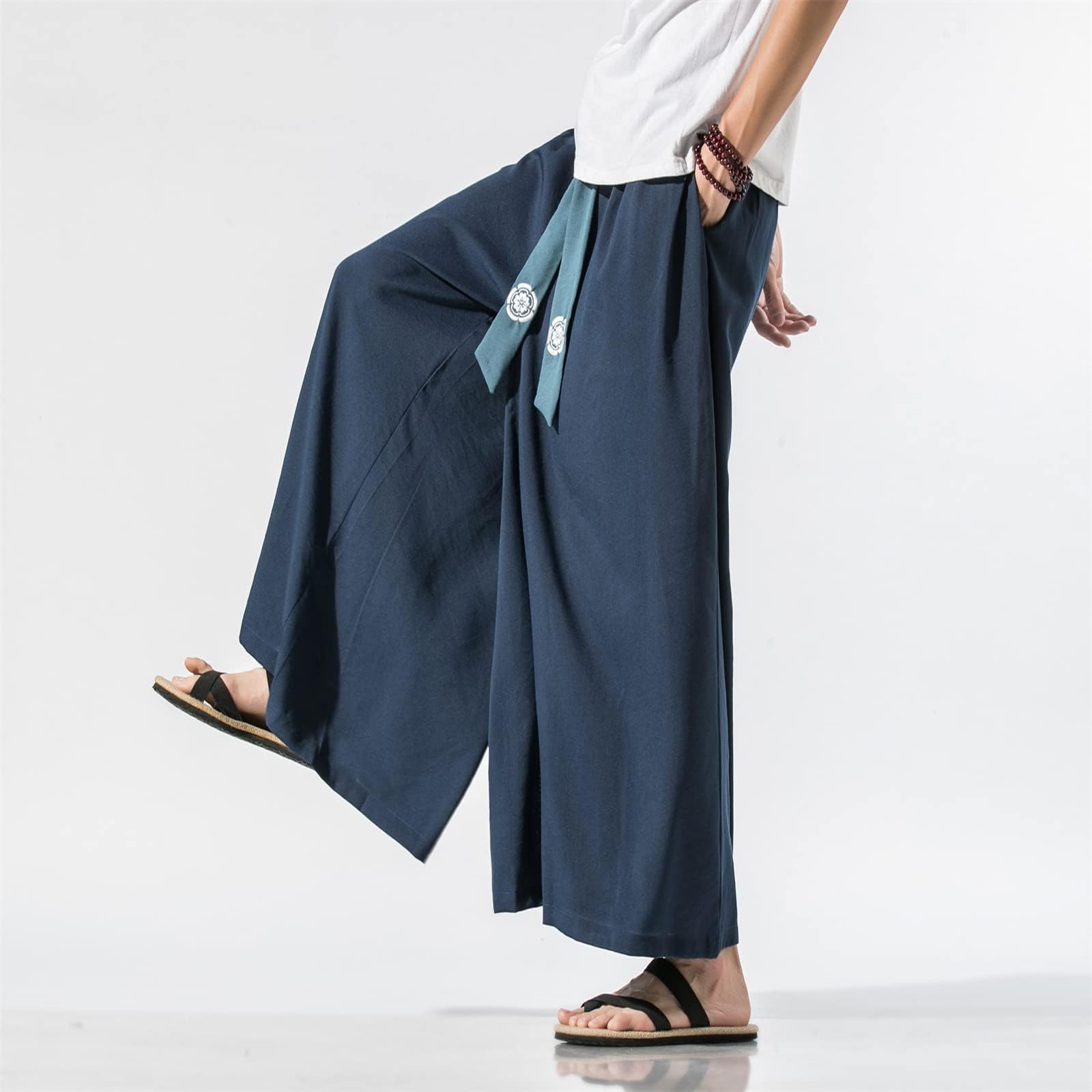 GURUNVANI Herren Hose mit weitem Bein, japanische Yogahose, Hip Hop Baggy Hose, 23k90marineblau, S 4