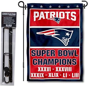 WinCraft New England Patriots 6 Time Champions Garden Flag and Pole Stand Holder