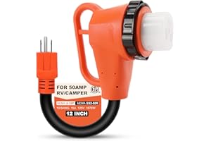 GOCIEAN 50 Amp to 110 Volt RV Adapter Plug with Locking Connector, NEMA 5-15P to NEMA SS2-50R Electrical Power Adapter with Upgraded Grip Handle, ETL Listed, 3-Year Warranty
