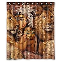 FMSHPON African Woman and Lions Beautiful Woman Bathroom Waterproof Shower Curtain Size 60(w) x72(h) inches