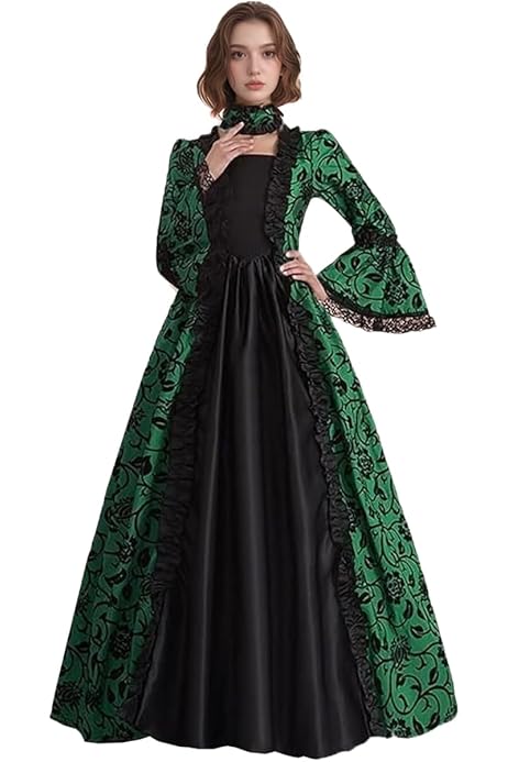 Vestido Medieval Negro Mujer Feynman Vestido Gótico Medieval Estilo Retro, Con Mangas Disfraz Pirata Mujer