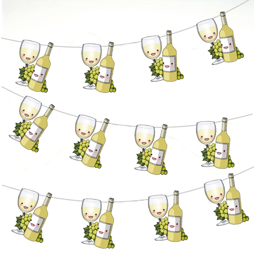AK Giftshop White Wine Bunting Party Decorations - 12pcs / 2.5m Ribbon