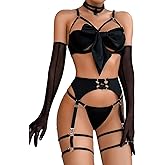Kaei&Shi Sexy Bow Lingerie for Women,Unwrap Present Bra And Panty Set,Strappy Garter Lingeries Xmas Valentines Birthday Gift