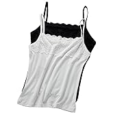 SZMUHLNY 2 Pack Cotton Lace Camisole Tops for Womens Tank Tops Cami Undershirt with Flower Lace on Neckline