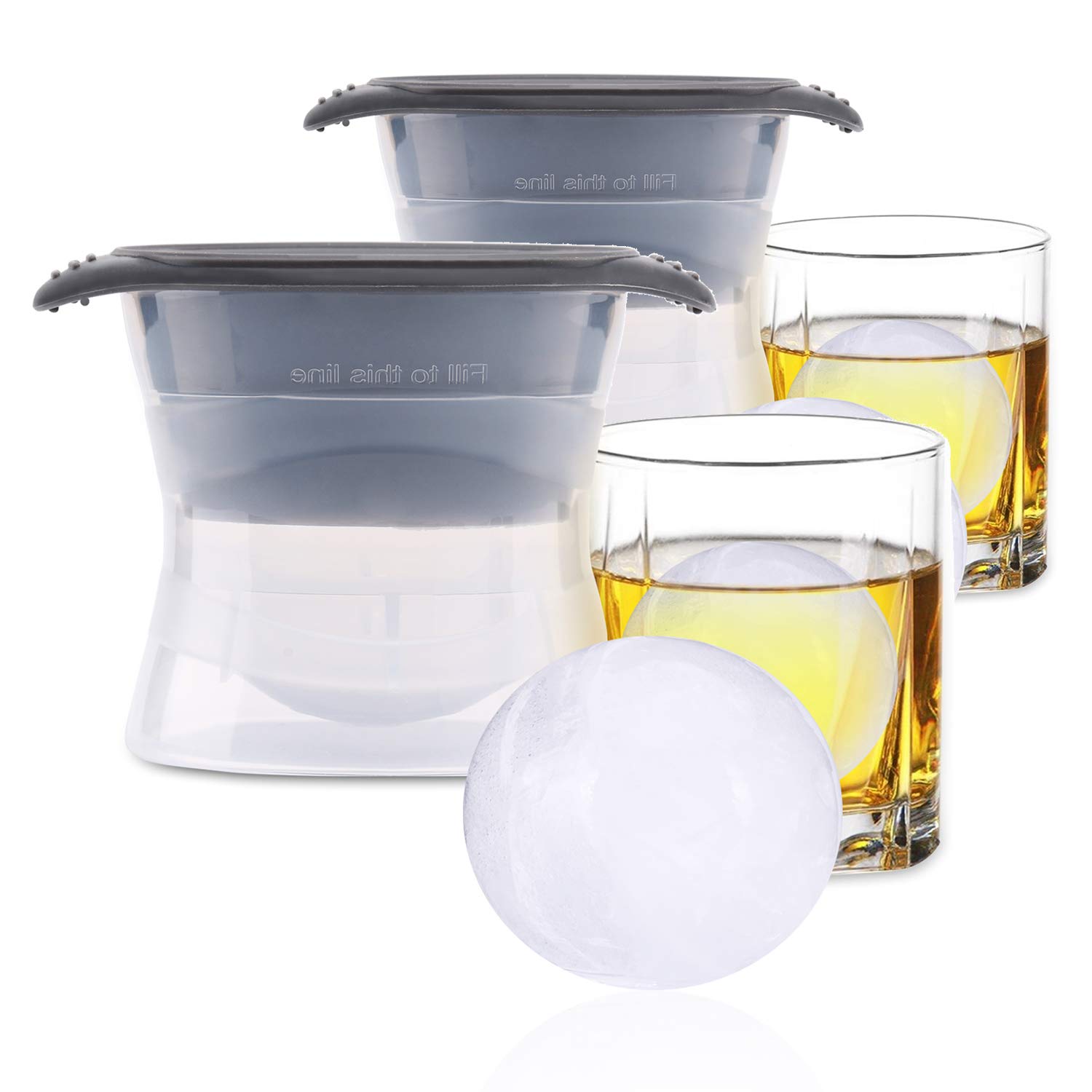 Belmalia 2x mega ice ball mould, silicone ice ball mould, XXL ice cube tray set, 6 cm, black.