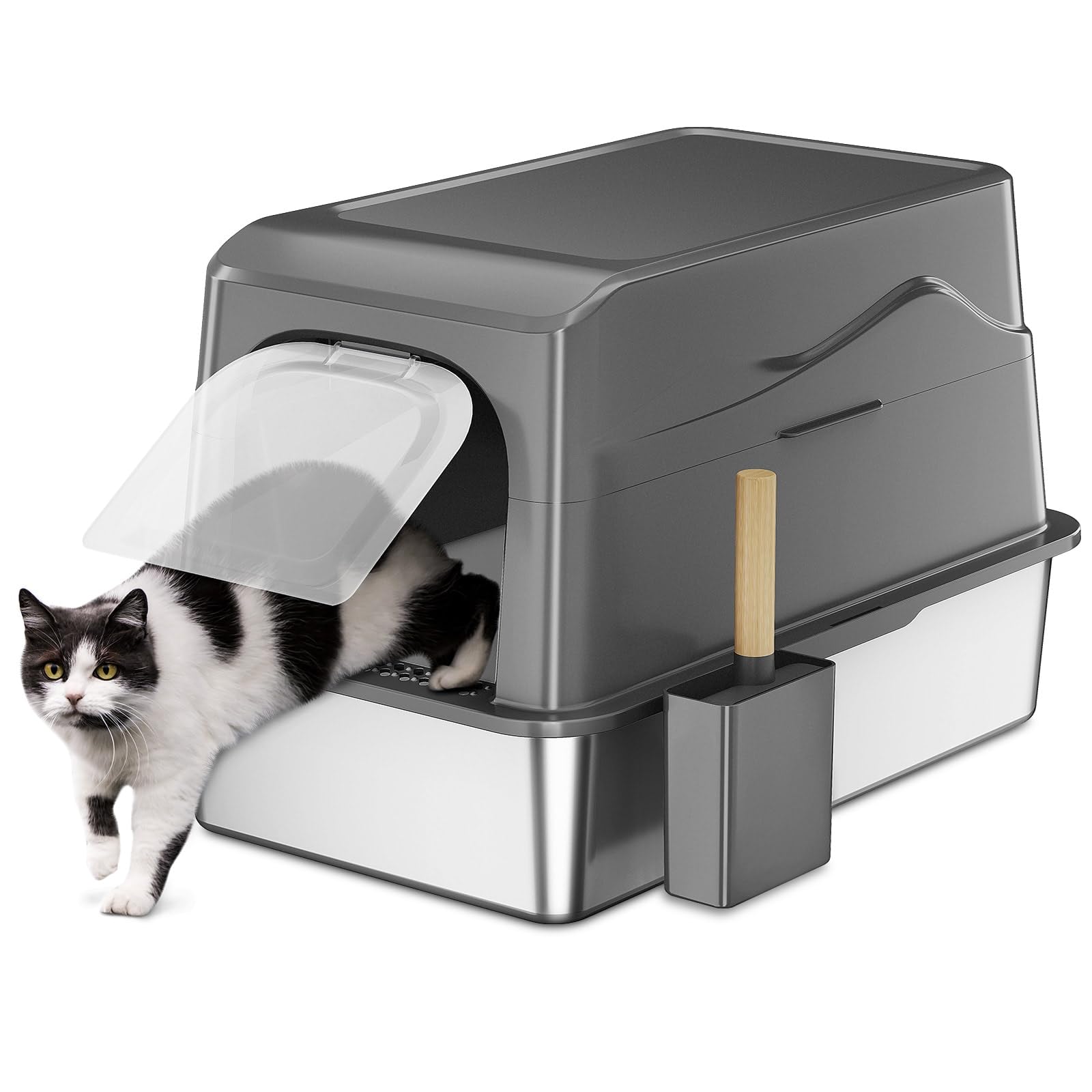 Photo 1 of Zarler Covered Stainless Steel Litter Box with Removable Lid, Extra Large Metal Litter Box with Lid, 23.7" L x 15.8" W x 16.8" H, Enclosed Cat Litter Boxes for Big and Multiple Cats (Dark Grey)