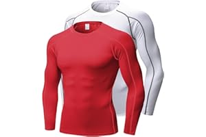 QUEERIER Men's Compression Shirts Long Sleeve Workout Baselayer Quick Dry Athletic T Shirts Sport Running Tops 1/2 Pack