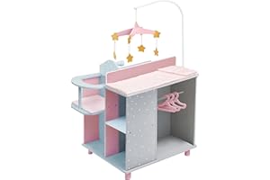 Olivia's Little World 6-in-1 Wooden Baby Doll Changing Station with Crib, Changing Table, High Chair, Double-Door Closet, Sink and Washing Machine, Multicolored