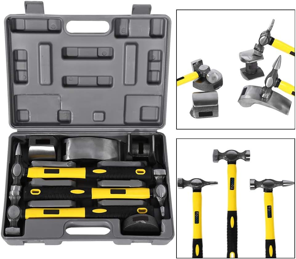 VEPEN Hand Car Auto Body Work Hammer, Dolly Fender Tool Dent Repair Set Kit 7 Pcs