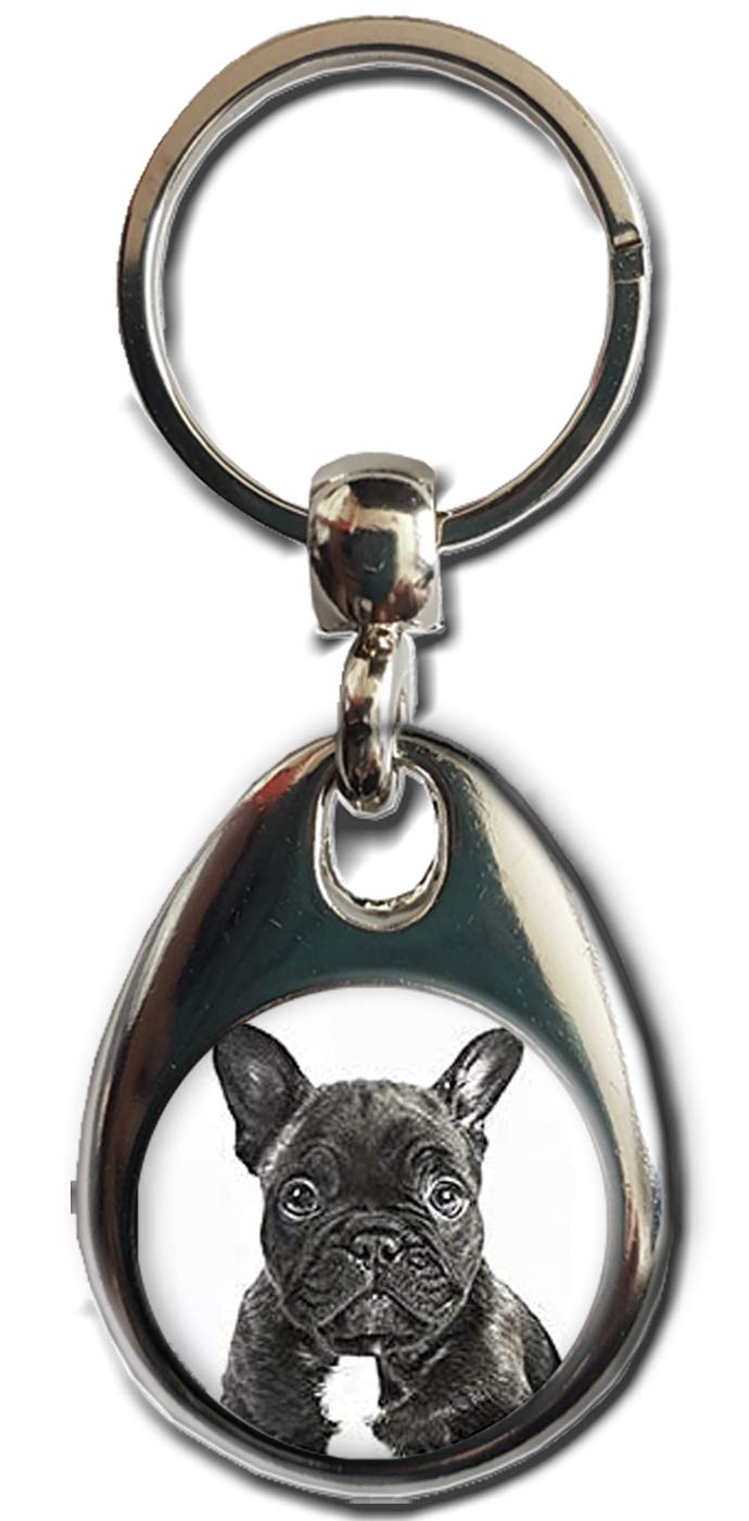 KAZMUGZ FRENCH BULLDOG Black KEYRING. Heavy quality metal gift keyring. Double sided keychain. Puppy Dog Pet gift.