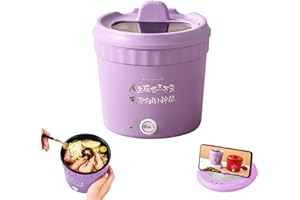 CREAMOON Mini Electric Cooker, Multifunctional Small Pot, Versatile Electric Hot Pot, 1.2L Multi Cooker Pan With Lid & Phone Holder,Portable Ramen Pot Cooker for Small Household Hot Pot (Purple)