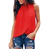 Allimy Women Summer Ruffle Trim Neckline Tank Tops Double Lined Chiffon Blouses