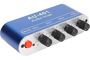 Audio Mixer, Mini Stereo Mixer 4 in 1 Out Volume Adjustment 3.5Mm Sound Selector Amplifier for Pc Laptop Headphone, for Small
