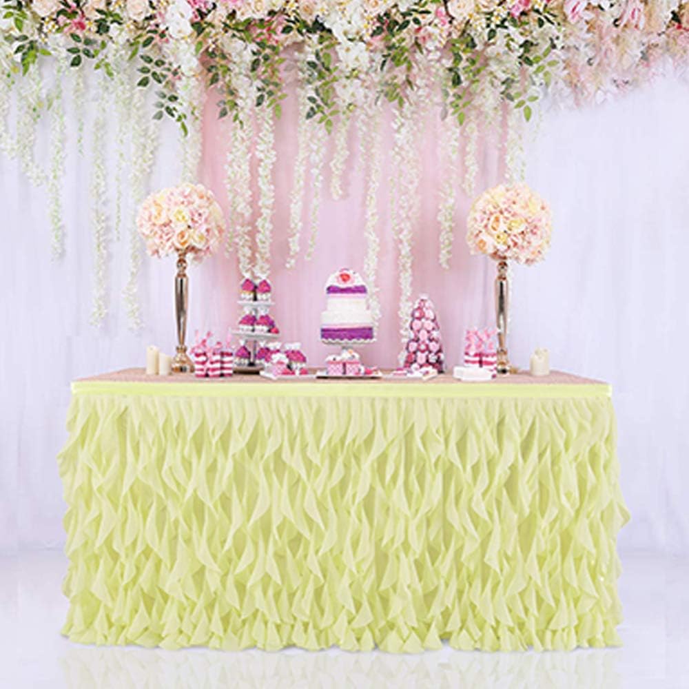 XIANG Table Skirt Yellow Chiffon Tulle Table Skirt with Magic Sticker for Party Wedding Decoration 9FT