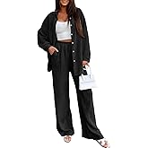 LILLUSORY Womens 2 Piece Linen Matching Lounge Sets 2026 Summer Vacation Outfits Long sleeve Button Down Oversized Pant Sets