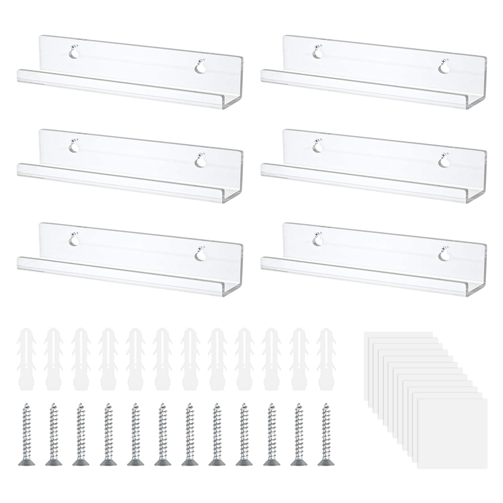 Lam-lord 6 Pack 12 Inch Acrylic Vinyl Record Wall Mount Shelf, Clear Acrylic Album Record Holder, Floating Shelves Display Collection Picture Ledge Bookshelf for LP Storage Display (Clear, 12 Inch)