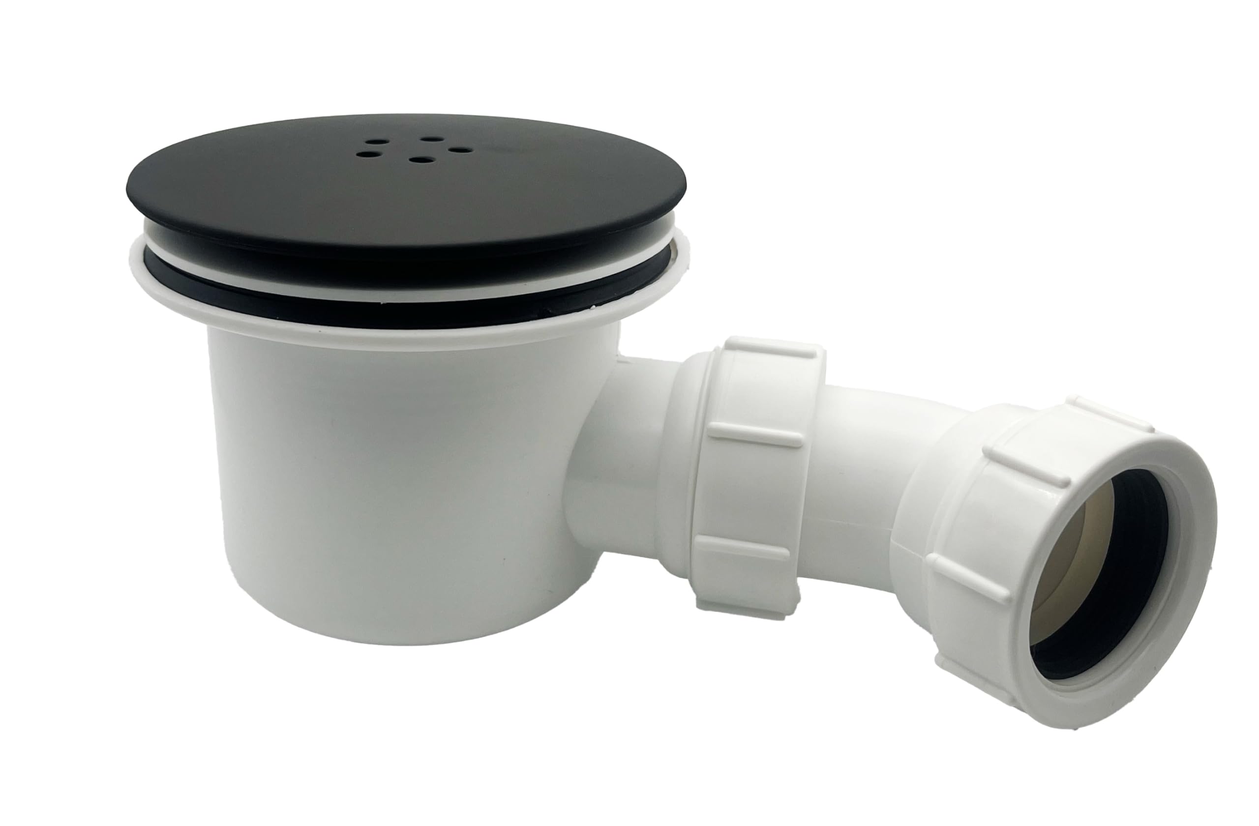 Multi-Fit Black Shower Trap - 90mm Easy Clean Enclosure Tray Waste Trap - Shower Drain Cover Replacement, Shower Drain with Shower Trap Cover. 1/2" Multi-fit