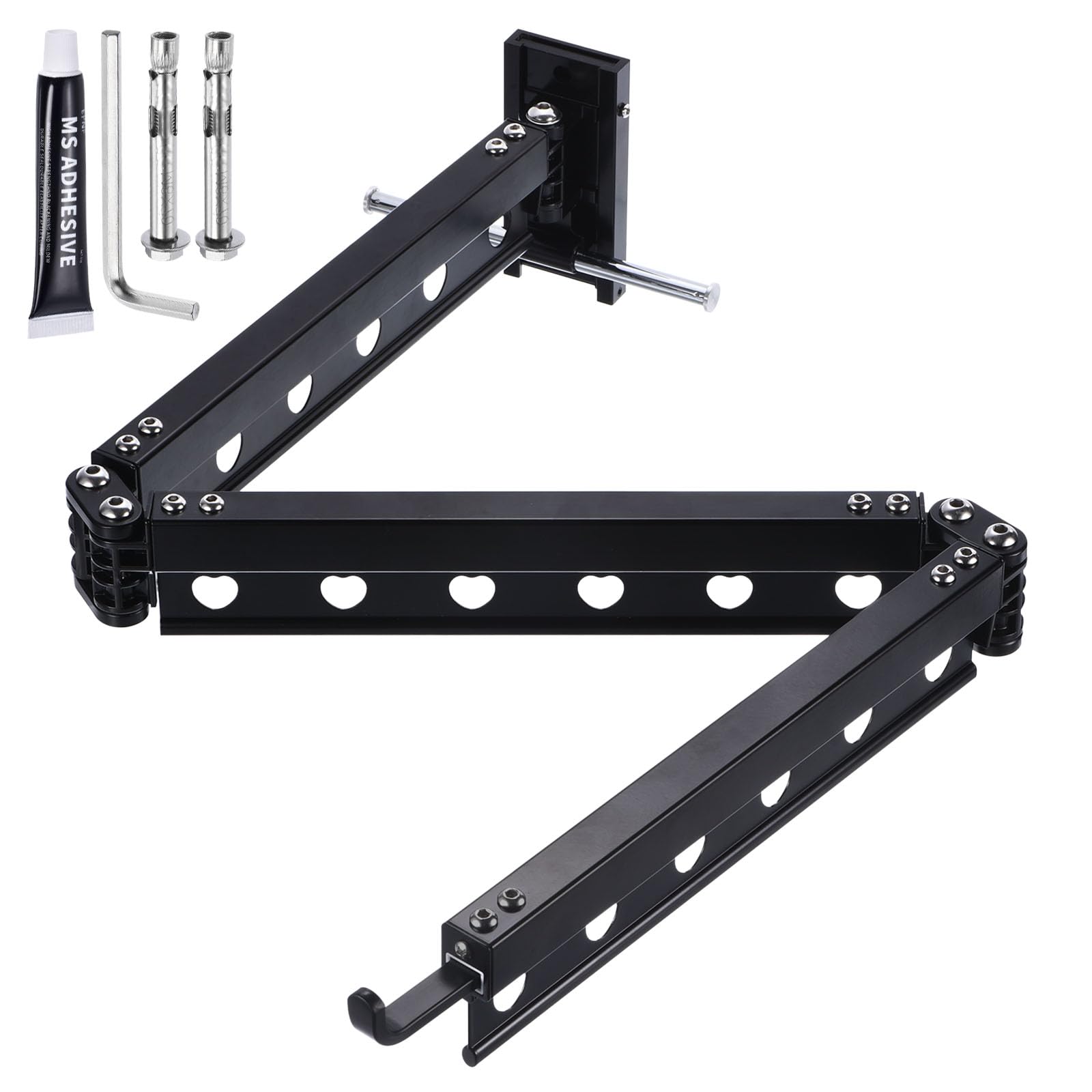 Uxcell Clothes Drying Rack Wall Mounted, Laundry Drying Rack with Windproof Holes & Clips, Retractable Clothing Rack, Collapsible Clothes Hanging Rack (Tri-Fold) Black Upgrade