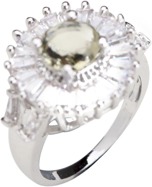 GULICX Gray Crystal 8mm Promising Crystal Silver Tone CZ Ring Round Lady Rings