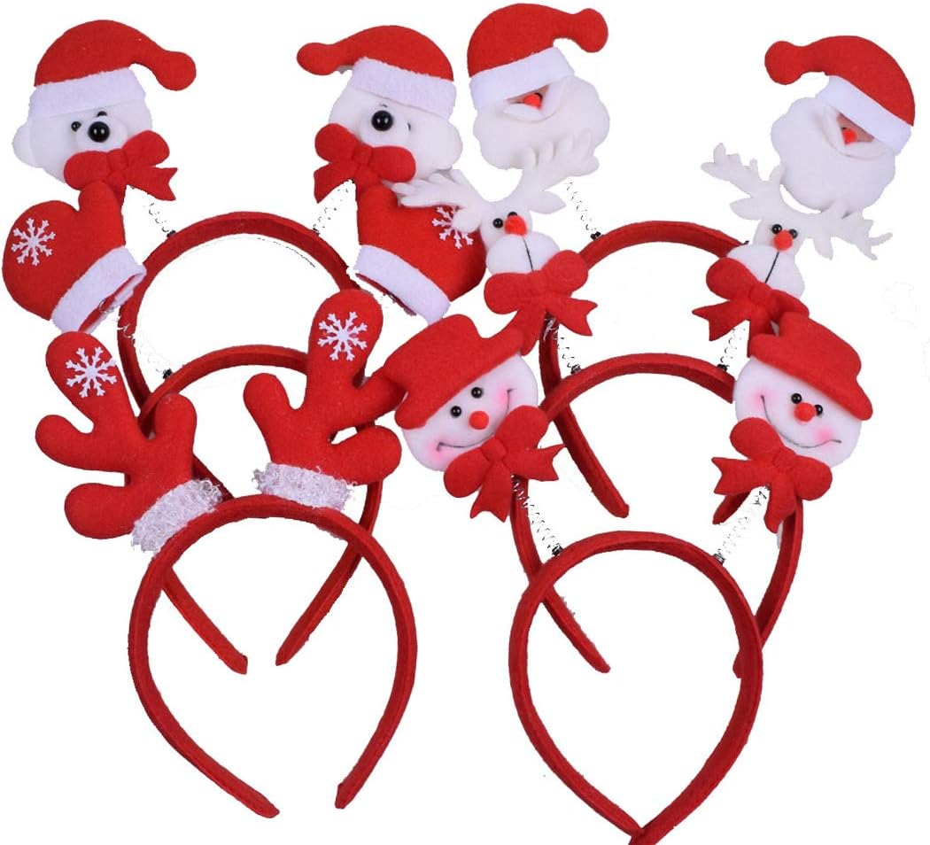 ADJOY Christmas Headband for Girls Boys and Women - Christmas Reindeer Antlers Headband Props (6 Pcs Mixed)